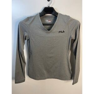 Fila‎ Sport Girls XL 16 Heather Grey Long Sleeve V-Neck Performance Shirt Top